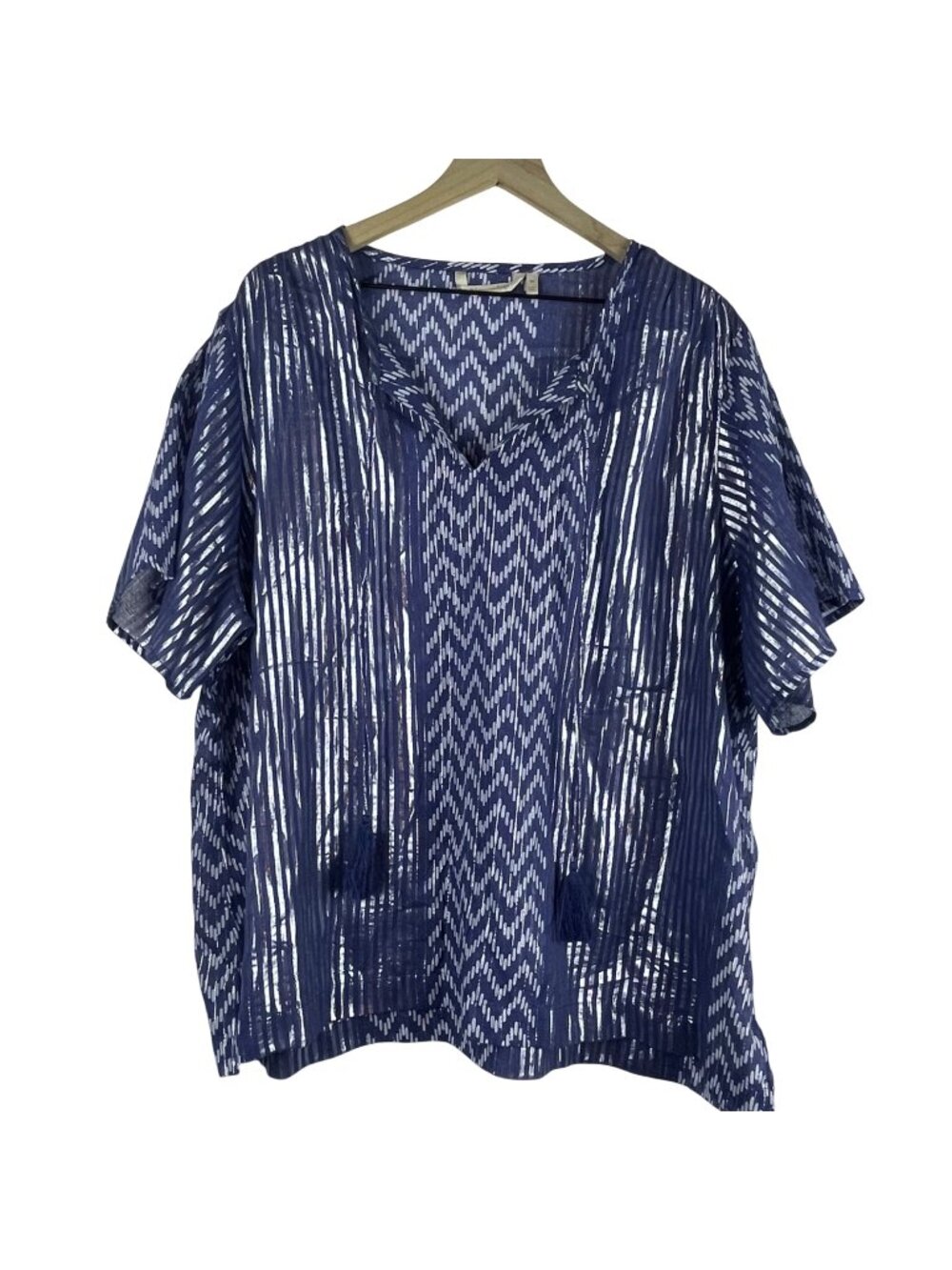 Soft Surroundings Tunic Top Size 3X V-Neck Short Sleeves Lightweight Resortwear